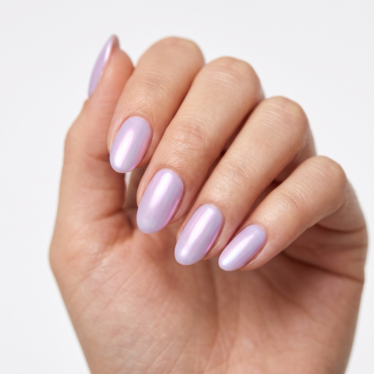 Design concept, AI-generated illustration: lavender chrome nails