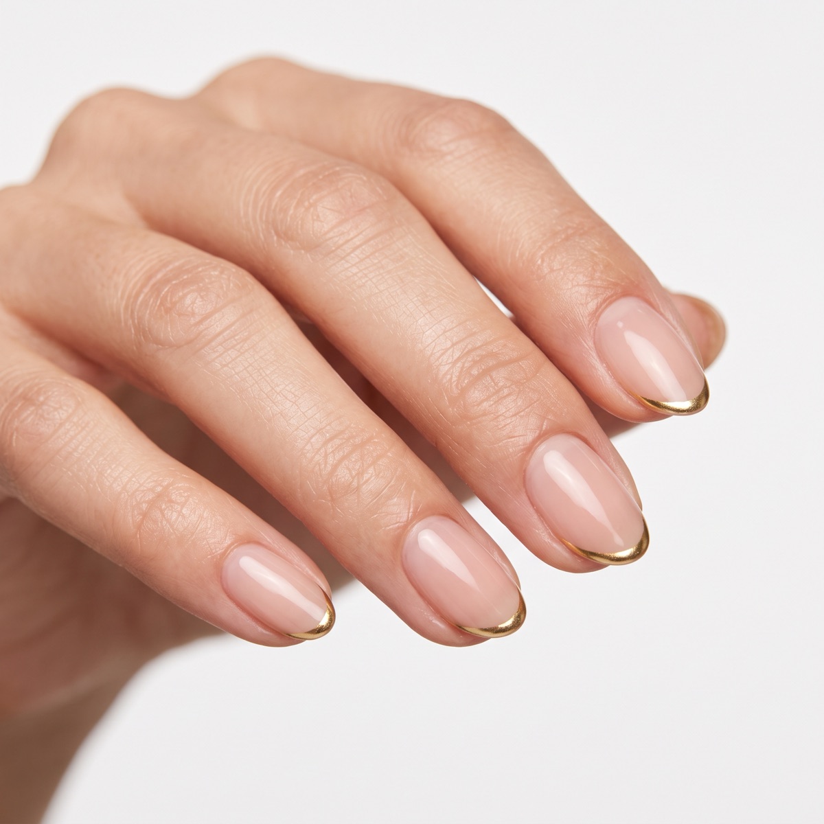Design concept, AI-generated illustration: nude nails with gold accents